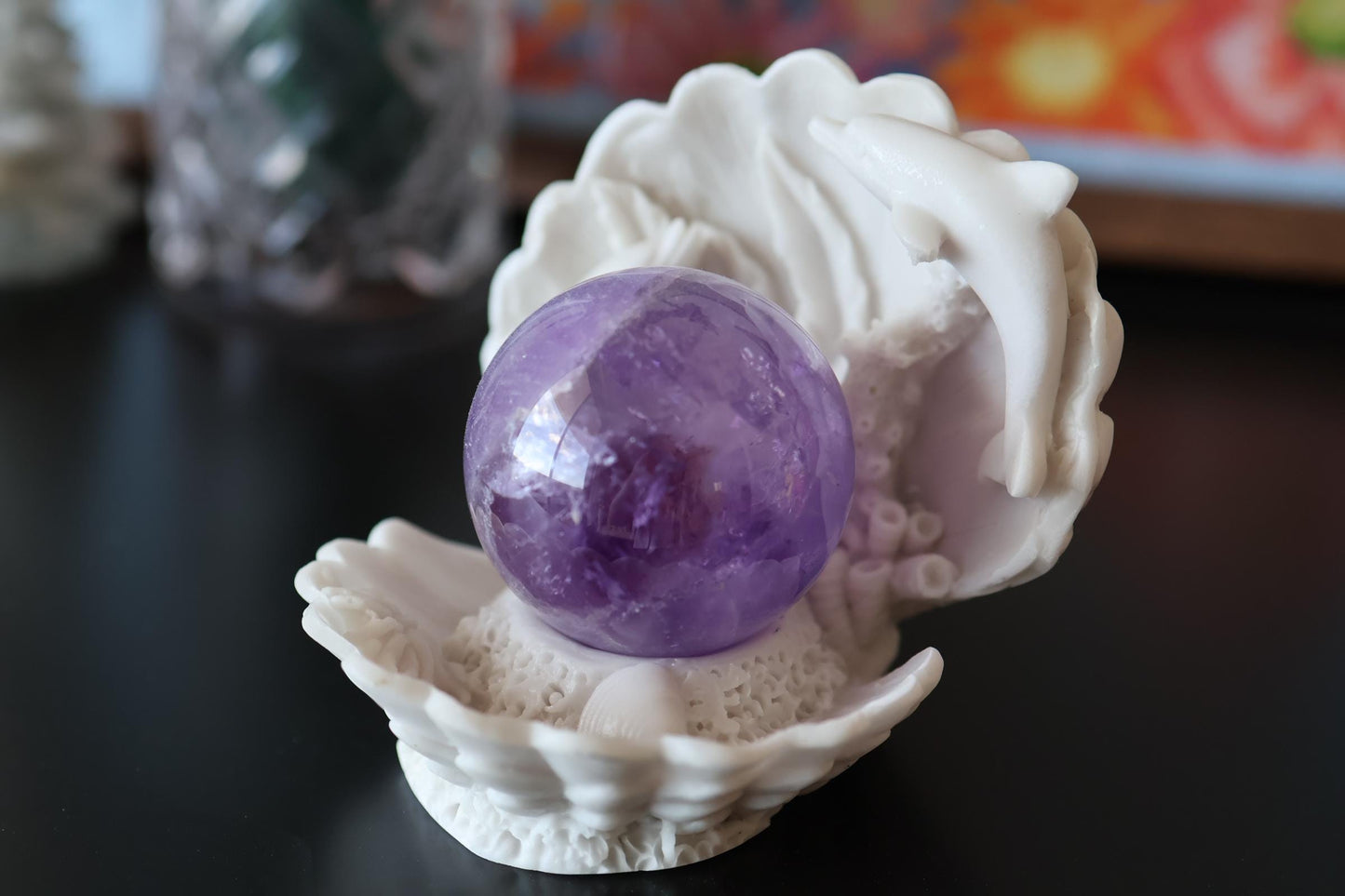 Shell-Shaped Crystal Sphere Stand – Gemstone Ball Holder for Home Decor, Display & Gift