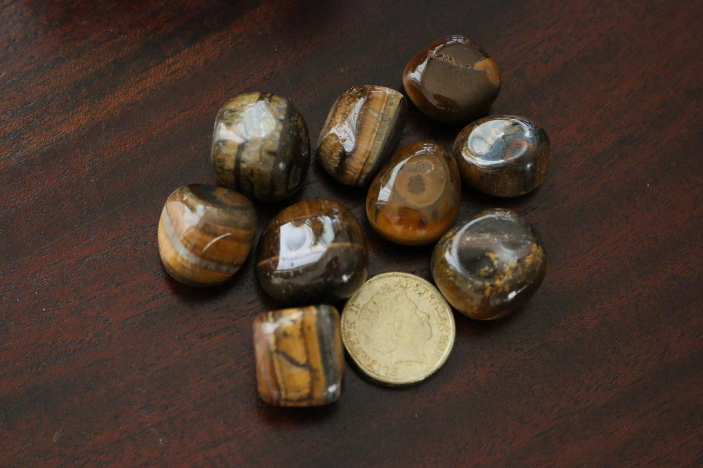 Natural Tumbled Tiger’s Eye Stone – Polished Tiger Eye Crystal, Pocket Stone, Small Display Crystal