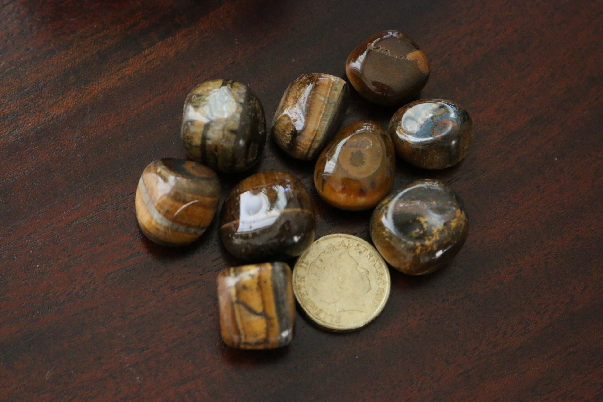 Natural Tumbled Tiger’s Eye Stone – Polished Tiger Eye Crystal, Pocket Stone, Small Display Crystal