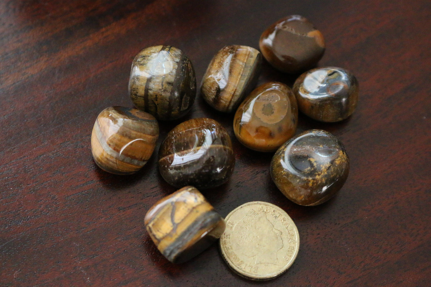 Natural Tumbled Tiger’s Eye Stone – Polished Tiger Eye Crystal, Pocket Stone, Small Display Crystal