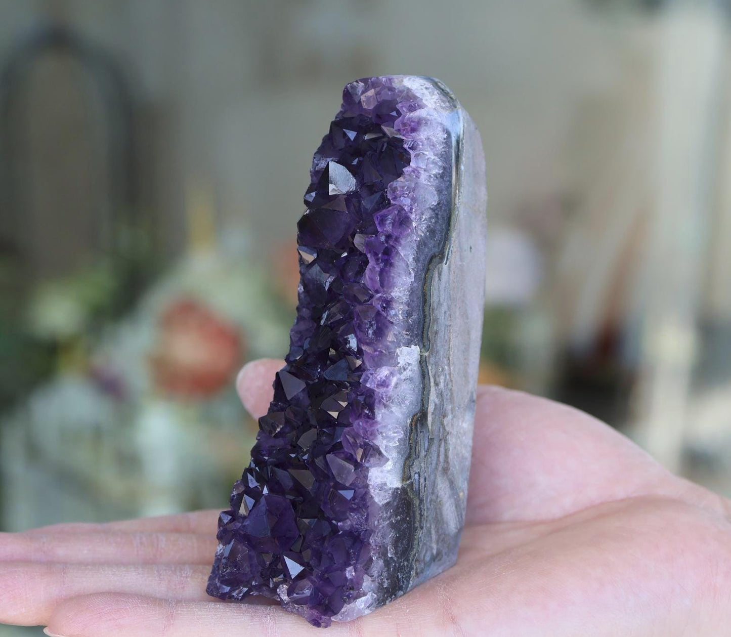 Natural Amethyst Geode: Raw Crystal Cluster, Home Decor (449g)