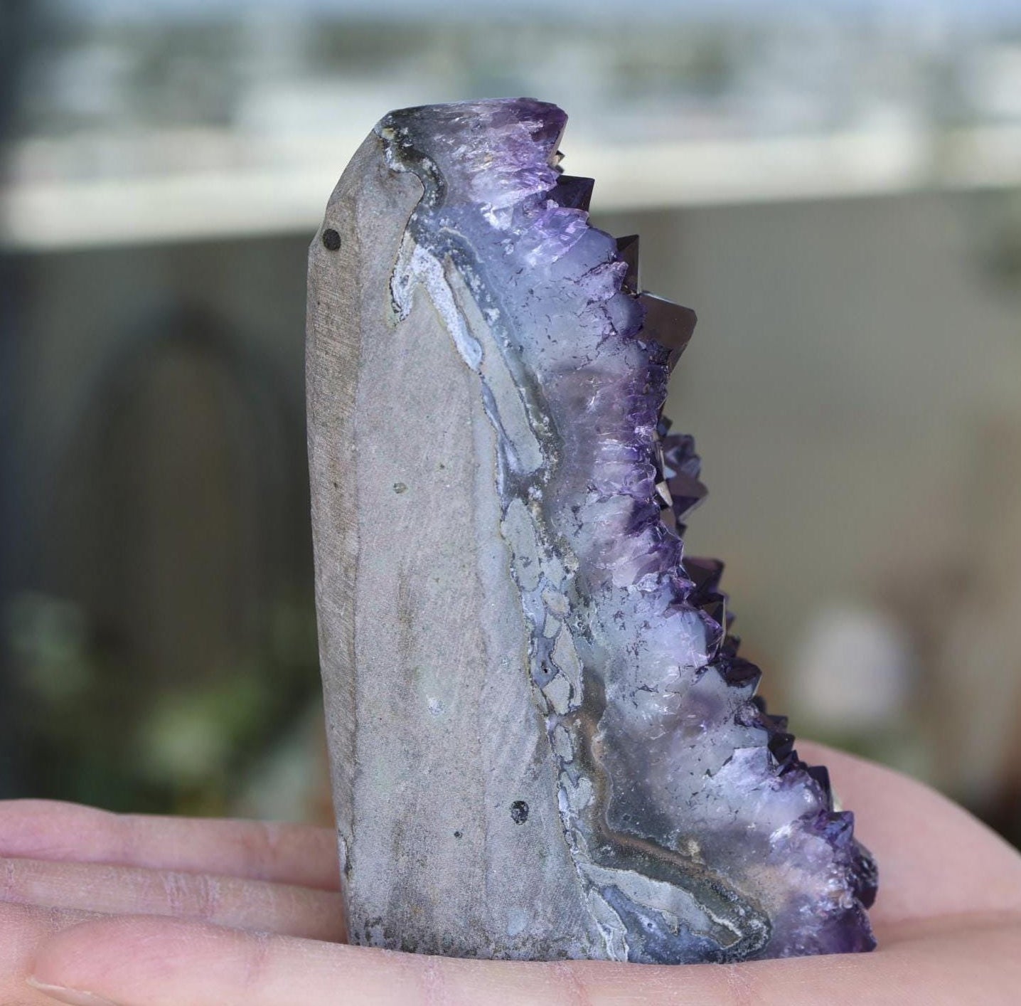 Natural Amethyst Geode: Raw Crystal Cluster, Home Decor (449g)