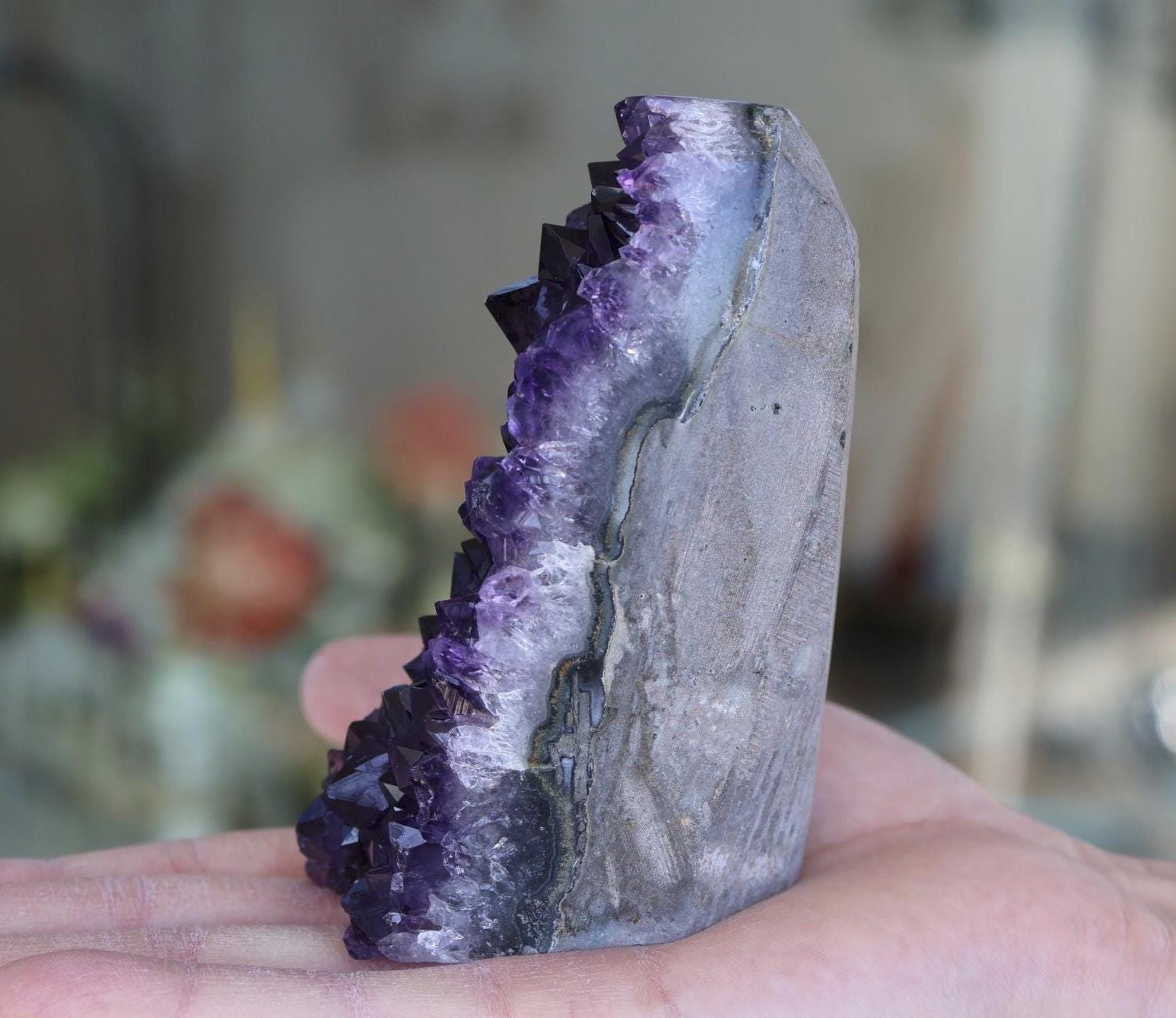 Natural Amethyst Geode: Raw Crystal Cluster, Home Decor (449g)